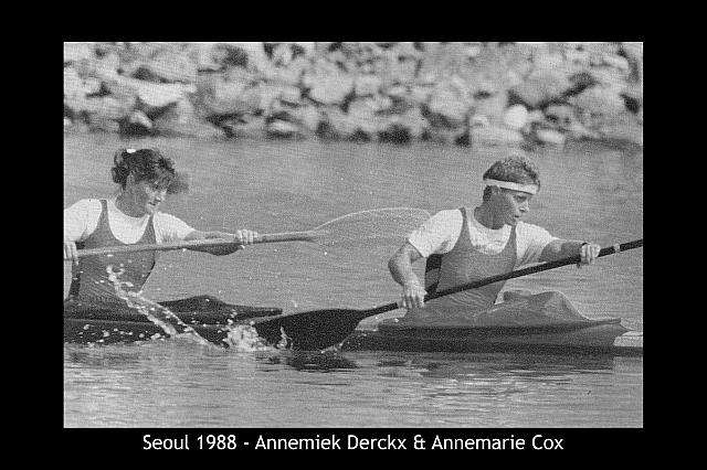 Het duo Derckx en Cox op weg naar brons tijdens de spelen van 1988 op de 500m k2